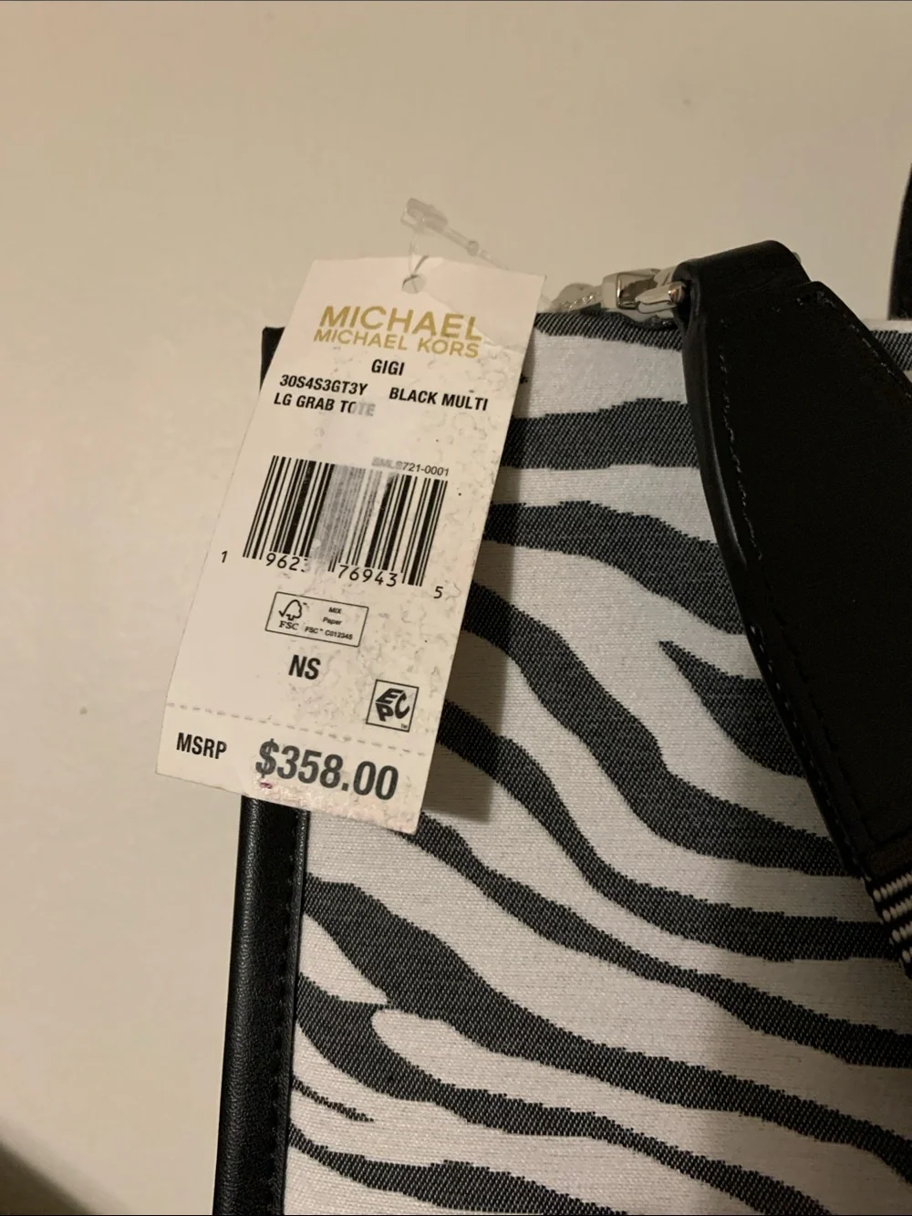 Michael Kors Black and White Zebra Logo Tote